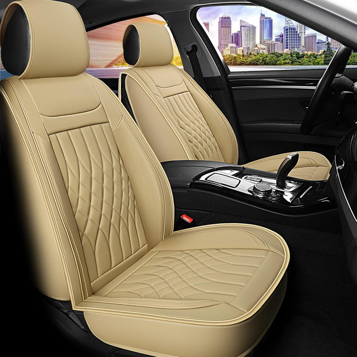 Black Waterproof Leather Car Seat Covers Full Set V2970