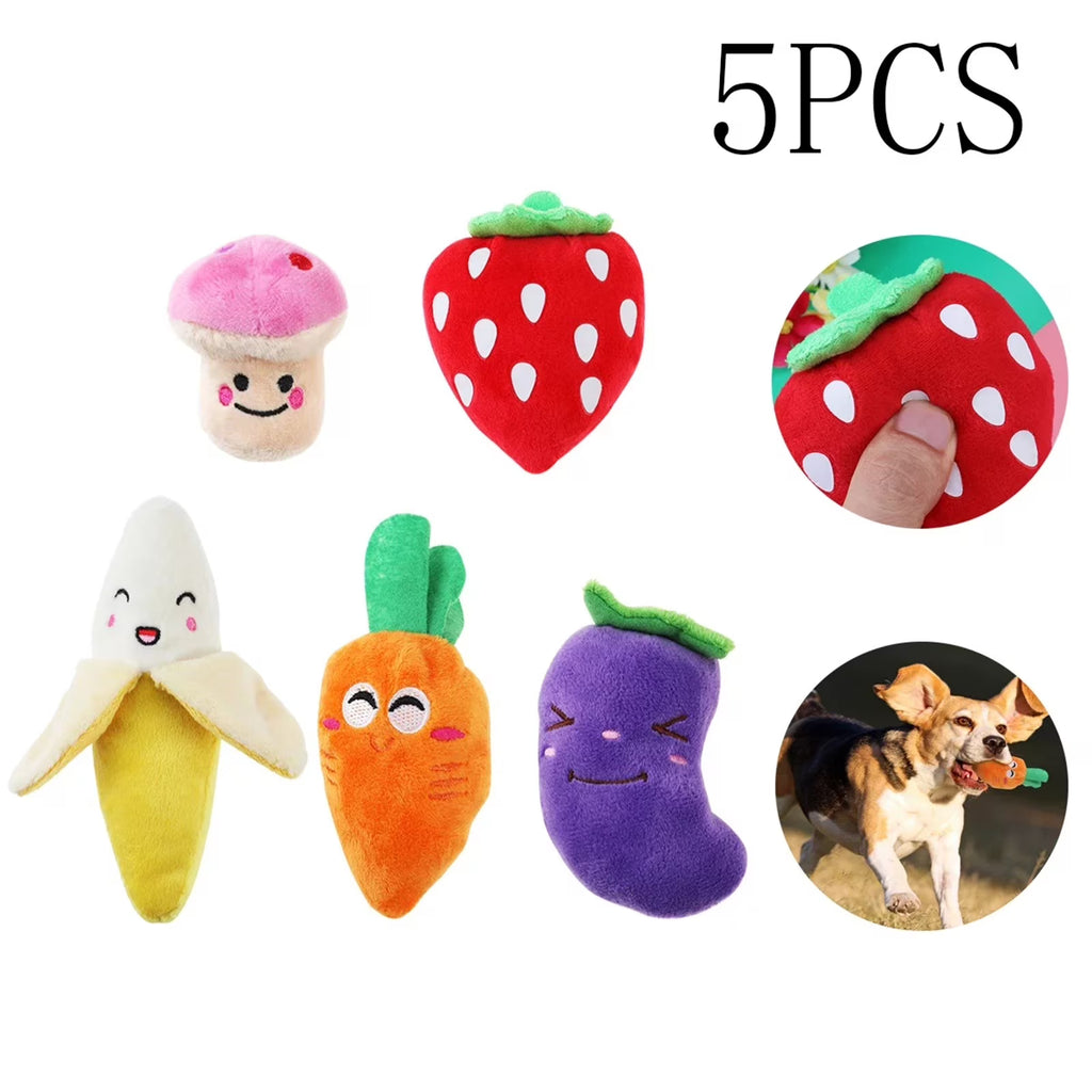 5 Pack Dog Squeaky Toys Plush Fruits Snacks and Vegetables Dog Toys S633332