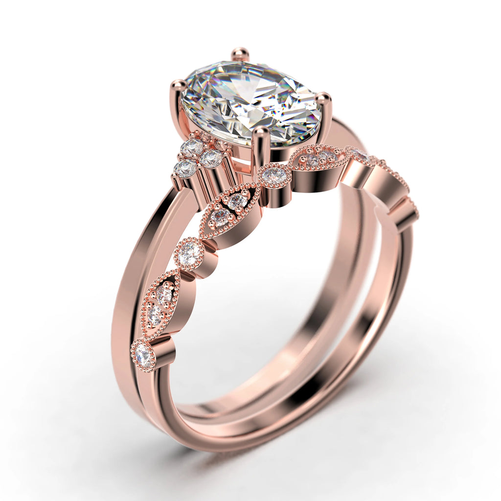 10k Solid Rose Gold Oval Cut Diamond Moissanite Engagement Ring F888635