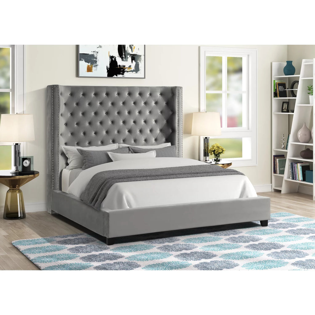 Velvet Upholstered King Platform Bed D28769