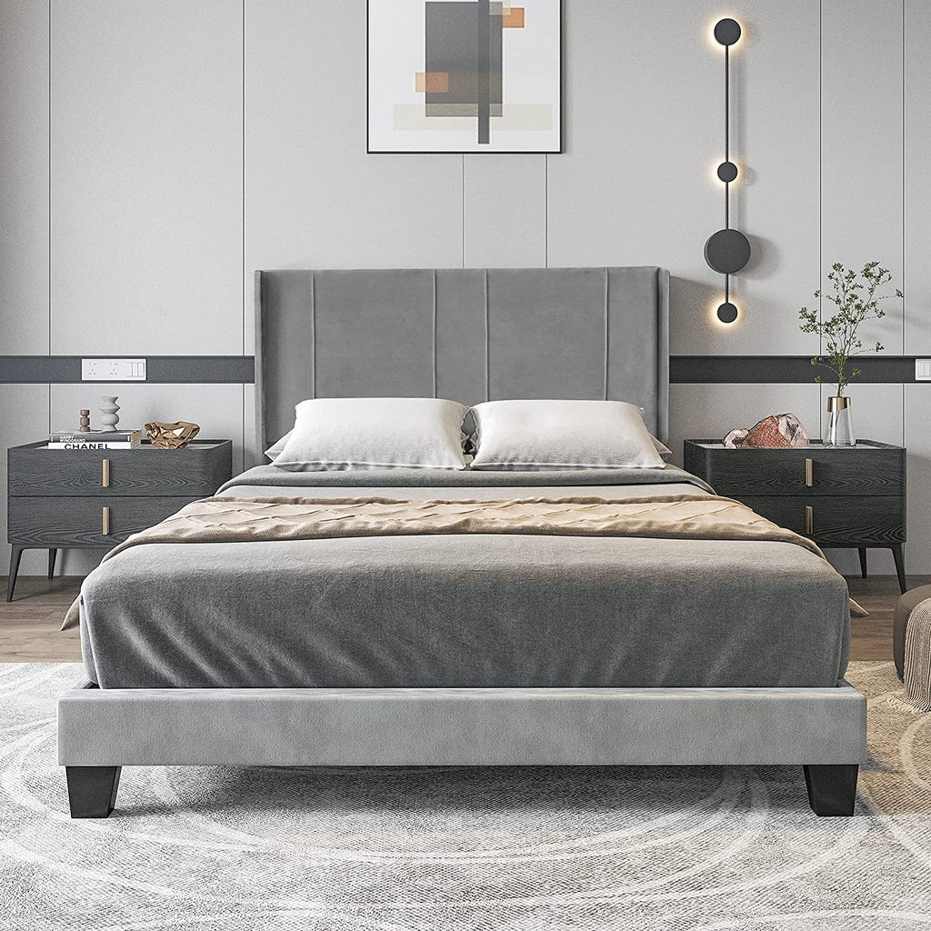 Upholstered Bed Frame with Headboard Wood Slat Full M164