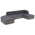 Set of 6 Poly Rattan Patio Sectional Corner Sofa with 2 Ottoman and Soft Cushions Gray I348407