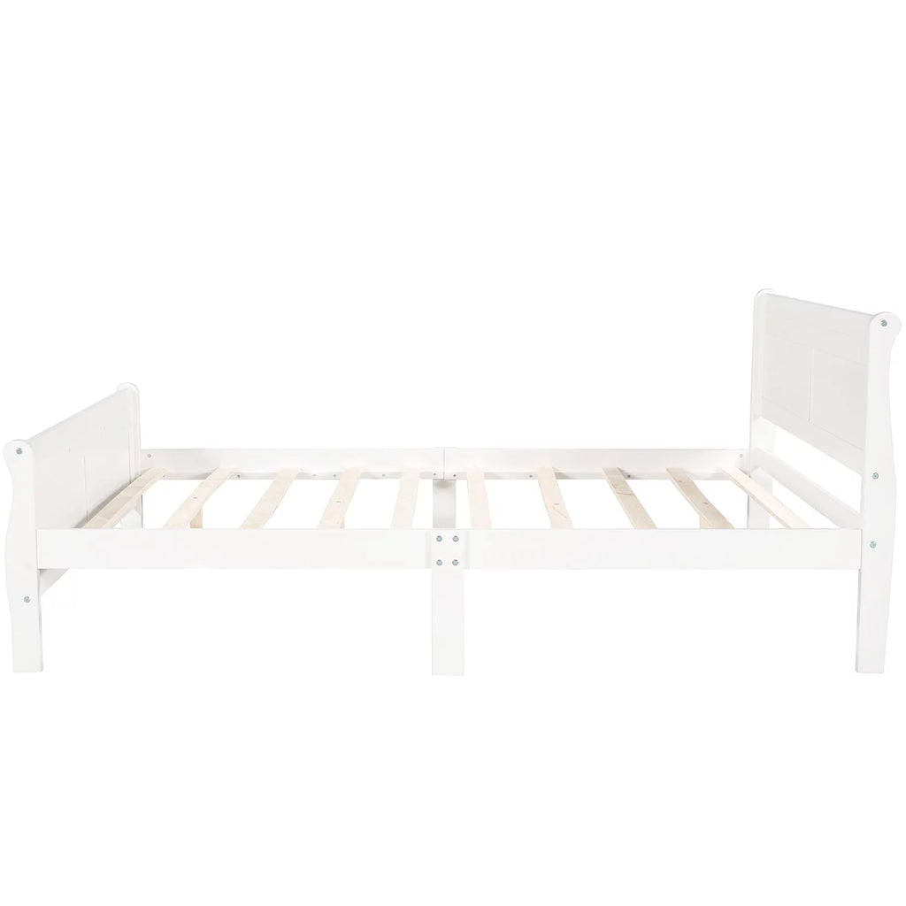 White Full Size Platform Bed Frame with Wood Headboard and Footboard N51747