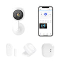4 Piece Wireless Home Security System Kit with Door Window Sensor, WiFi Indoor Camera, Smart Hub, PIR Motion Detector Q844
