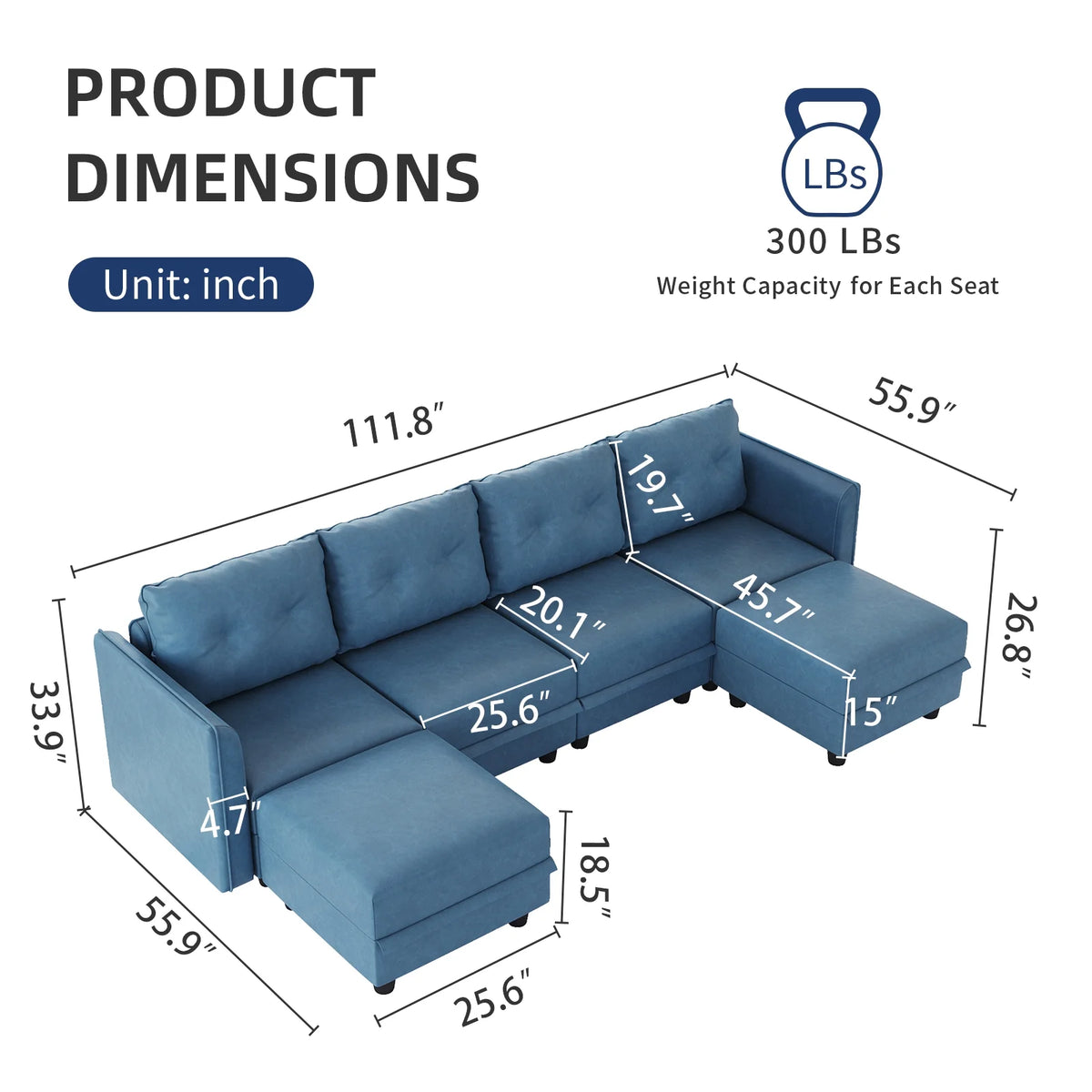 U Shaped 6 Seater Modular Sectional Sofa with Reversible Chaise Q6494