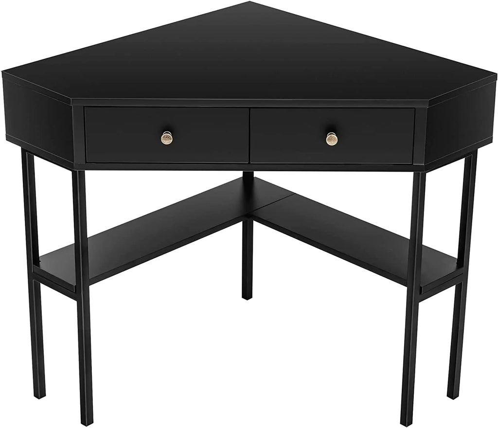 Corner Desk with 2 Drawers, Storage Shelves & Steel Frame S366