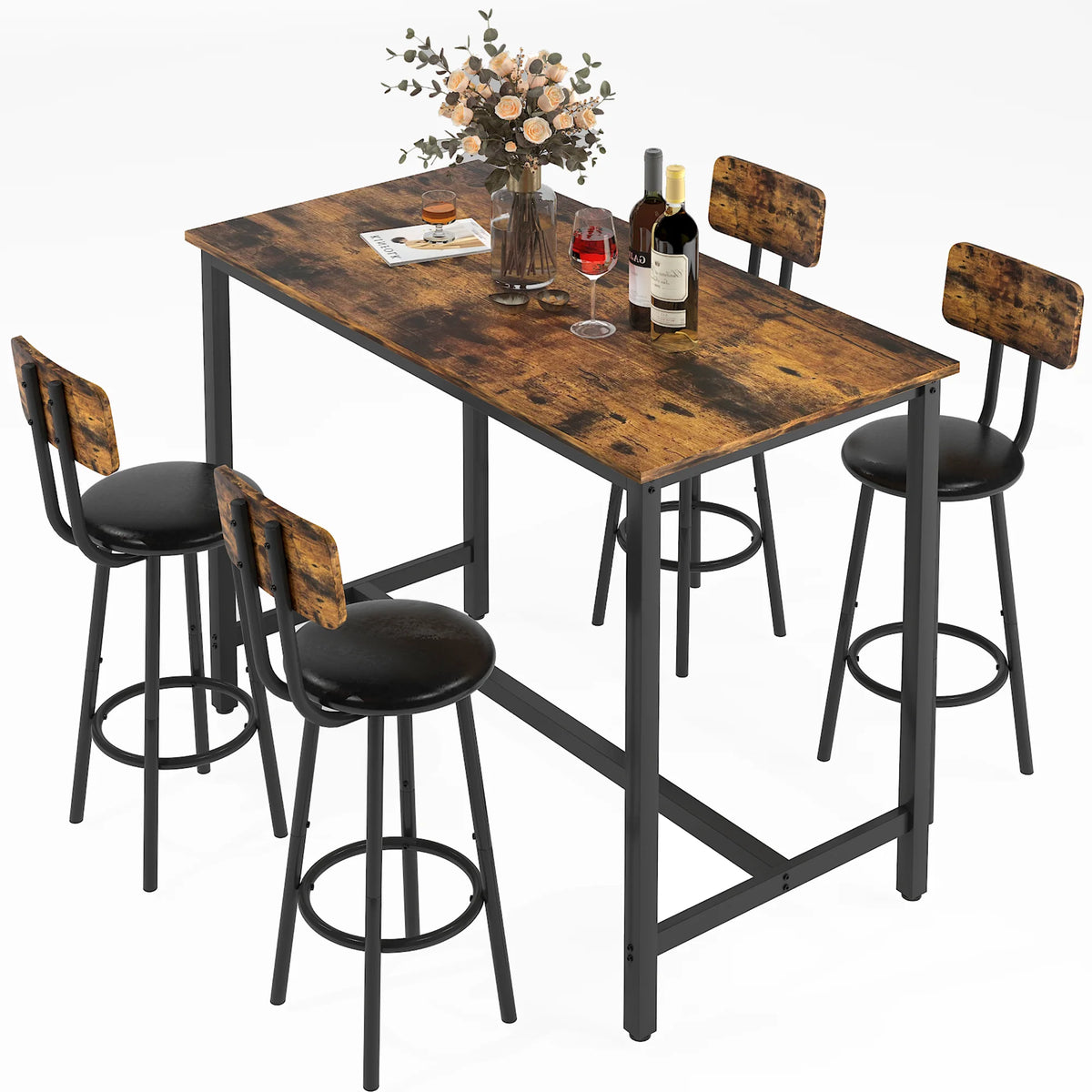 5 Piece Bar Height Dining Table Set with Upholstered Stools D191090