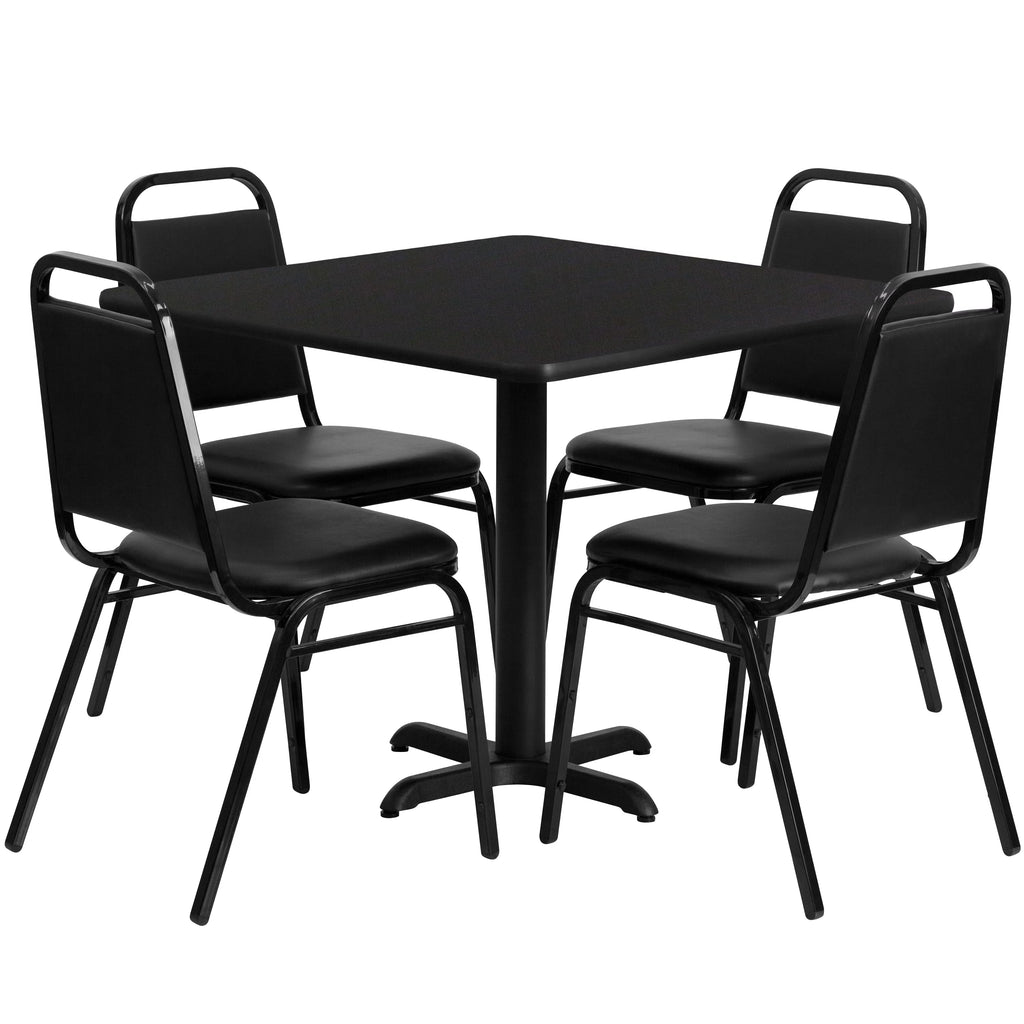 Black Laminate Table Set with 4 Banquet Chairs X125650
