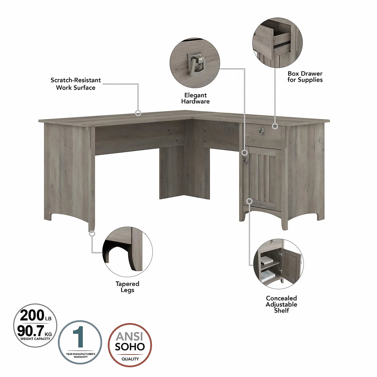 Driftwood Gray L Shaped Desk Set with Office Chair I815415