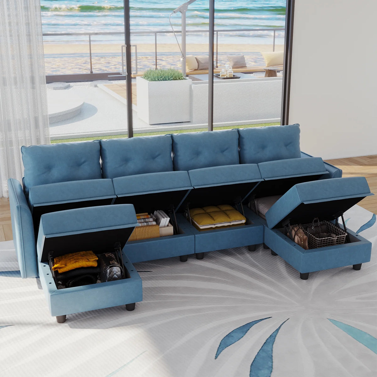 U Shaped 6 Seater Modular Sectional Sofa with Reversible Chaise Q6494