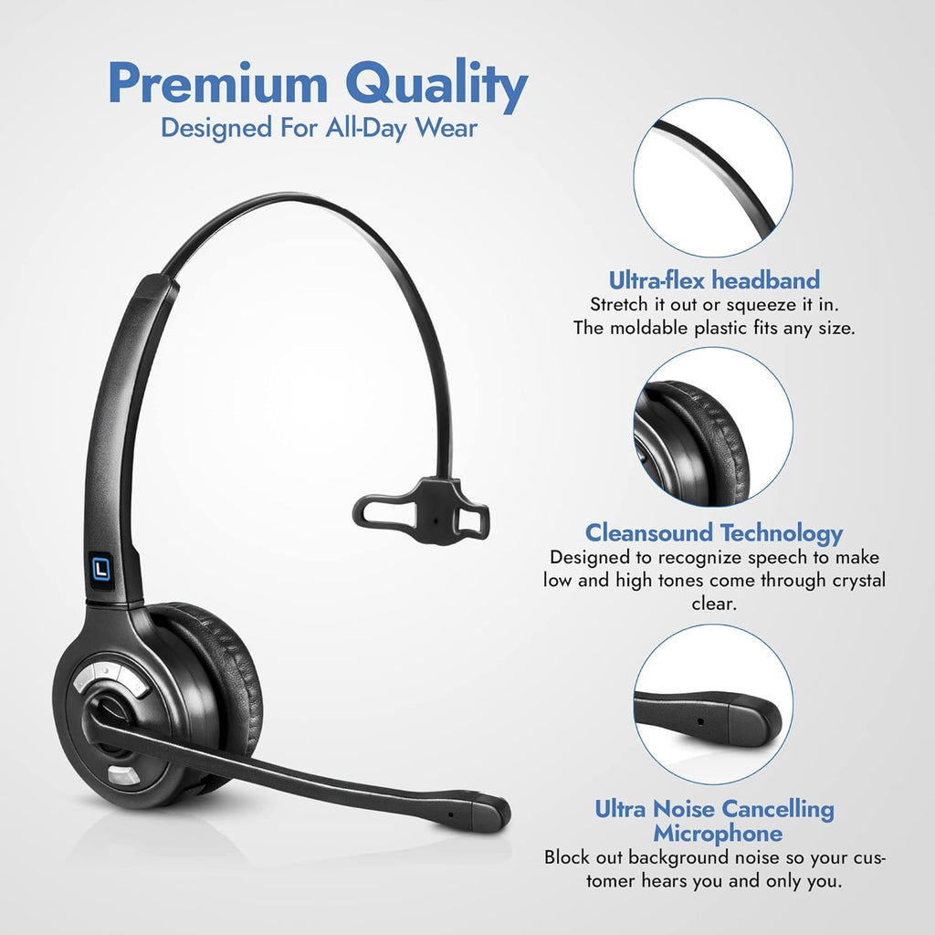 Wireless DECT Office Headset with Bluetooth for Desk Phone, Computer and Bluetooth Device A679