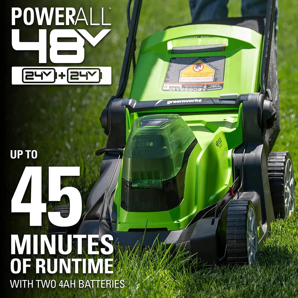 48V 17 Battery-Powered Push Lawn Mower with 2 x 24V 4Ah Batteries A73922
