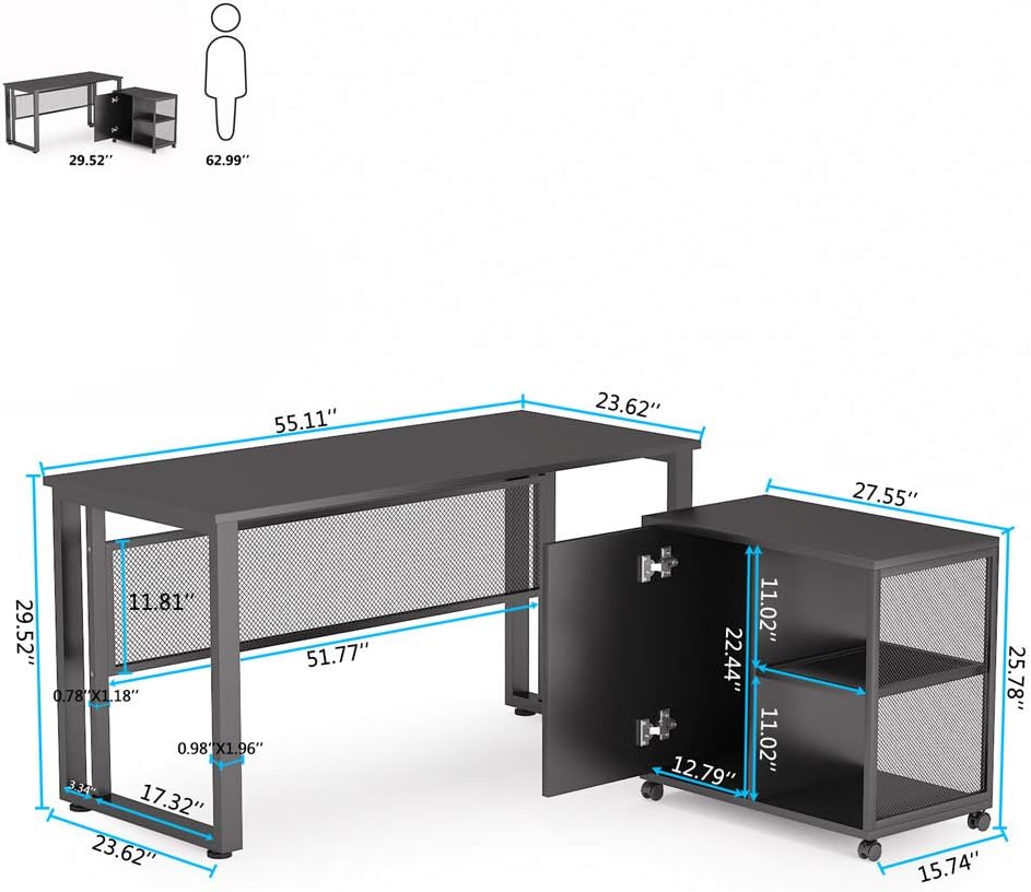 L-Shaped Computer Desk with File Cabinet C233857