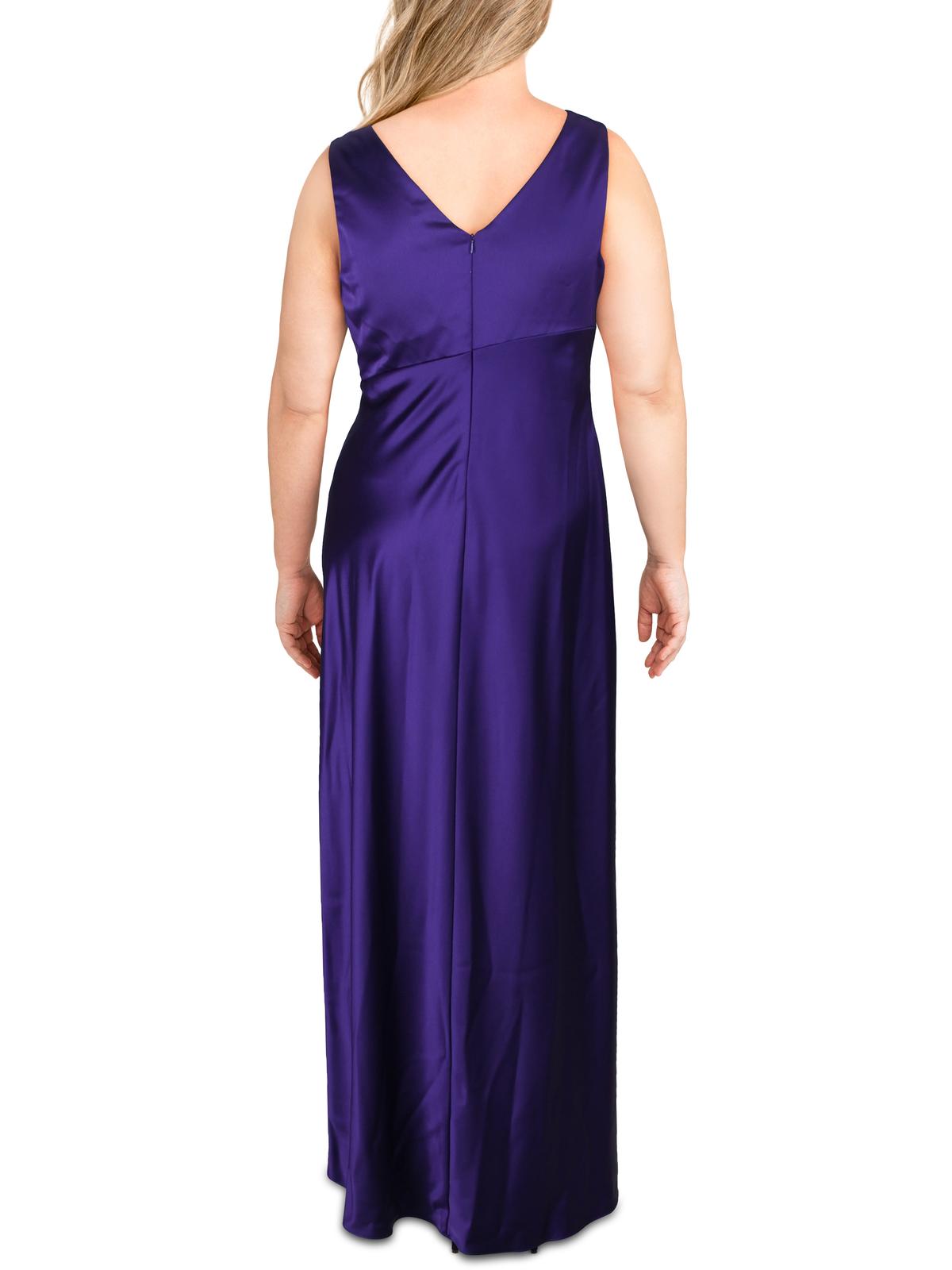 Purple Sleeveless Faux Wrap Formal Dress Y3300