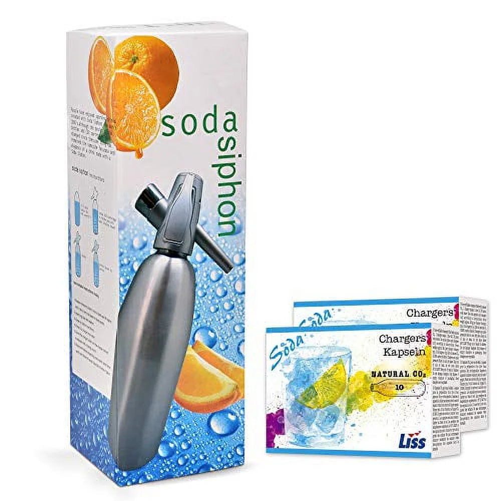 1 Liter Aluminium Soda Siphon with 20 Pack 8 Gram Co2 Cartridges H8770