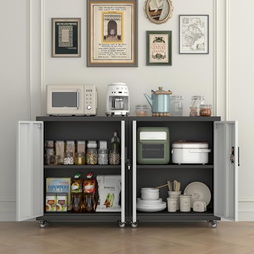 Lockable Black Metal Wall Cabinet with 2 Doors G14312