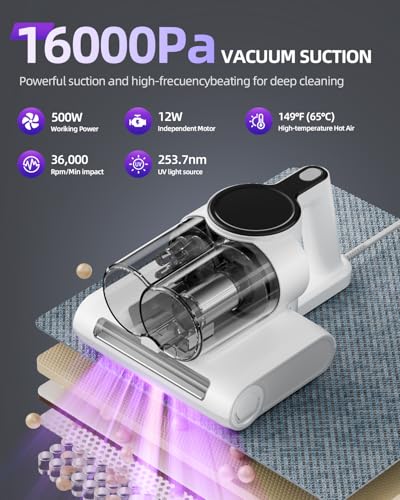 Mattress Vacuum Cleaner with UV-C Light, 16Kpa Suction, Heating Function G1620
