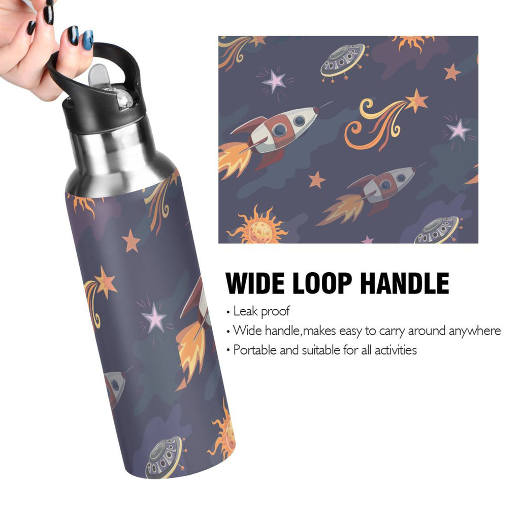 Stainless Steel Insulated Thermos Vacuum Flask Water Bottle with Straw Lid Q677