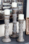 Set of 3 Wooden Candle Holder X884674