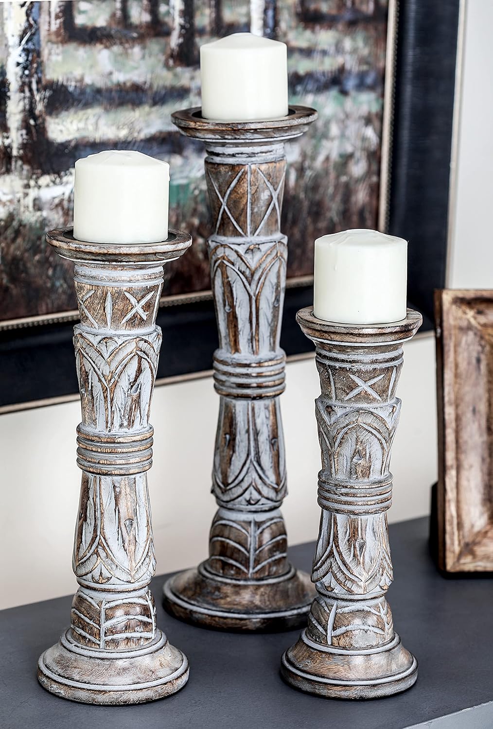 Set of 3 Wooden Candle Holder X884674