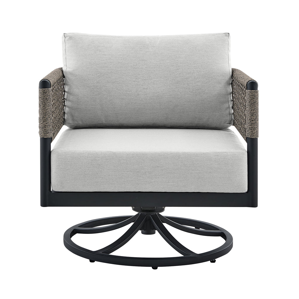 Black Aluminum Grey Rope Swivel Rocking Chair with Cushions S339003
