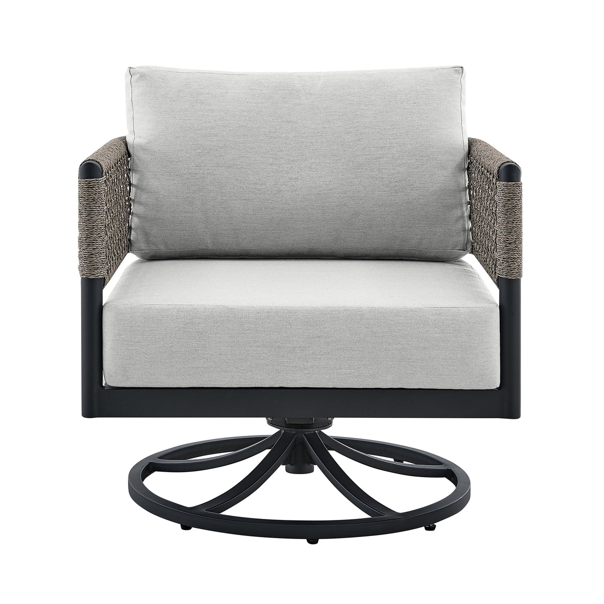 Black Aluminum Grey Rope Swivel Rocking Chair with Cushions S339003