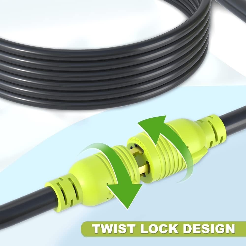 4 Prong 30 Amp Generator Extension Cord, NEMA L14-30P/L14-30R 10 Gauge SJTW, Twist Lock Plug, 125/250V, 30Amp 7500W, 25FT, Pack of 2 A9913