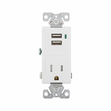 15 Amp 125V 2-Pole USB Charger Tamper Resistant Electrical Outlet 3 Pack White Q5393