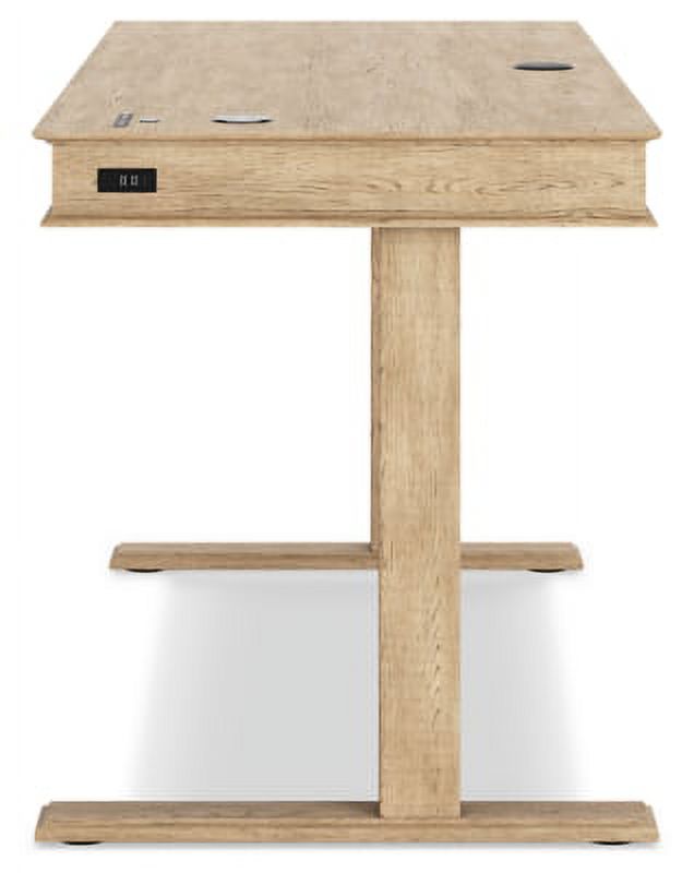 Light Brown Adjustable Height Desk with USB Ports & 2 Drawers R366