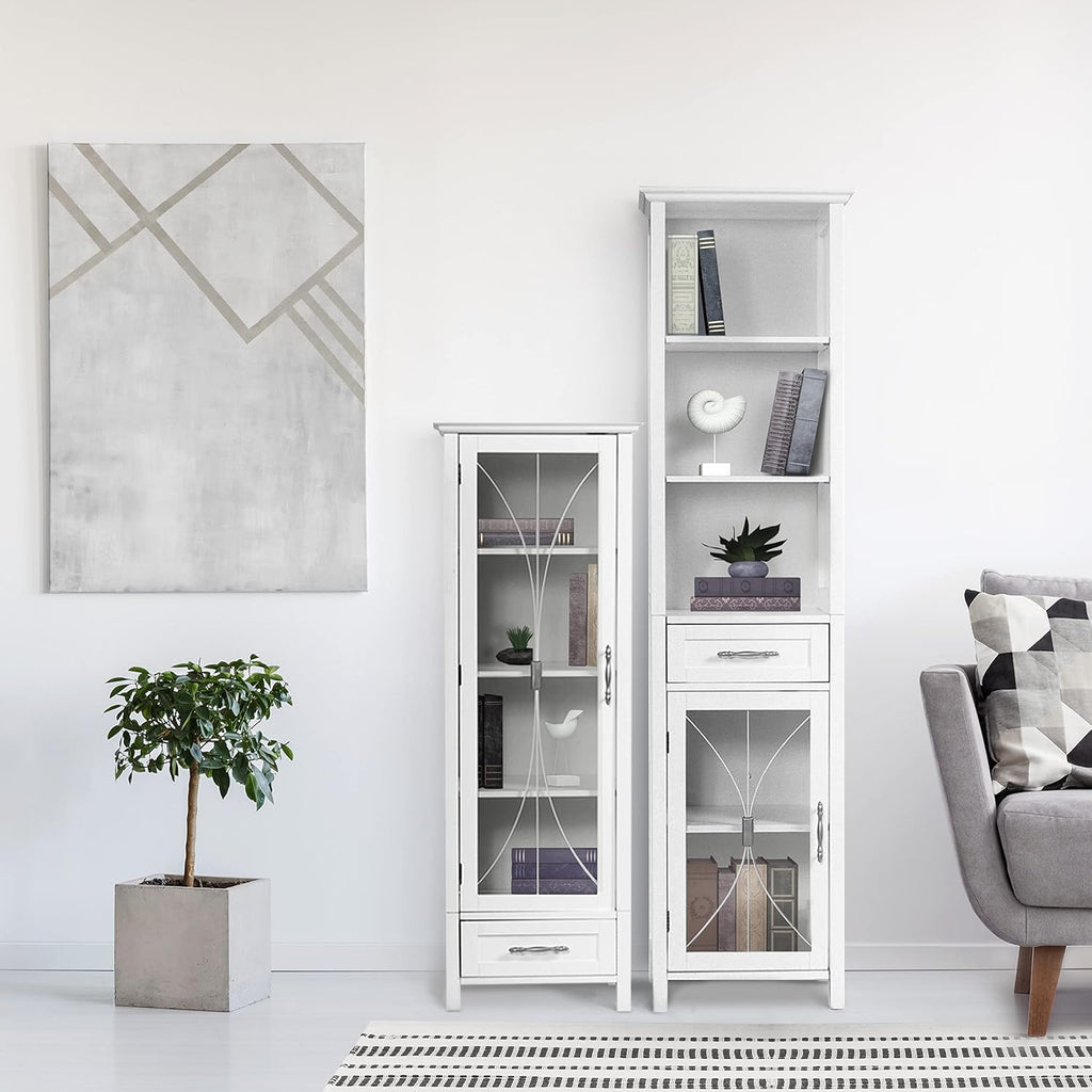 White Linen Cabinet with 1 Drawer and 3 Open Shelves T903819
