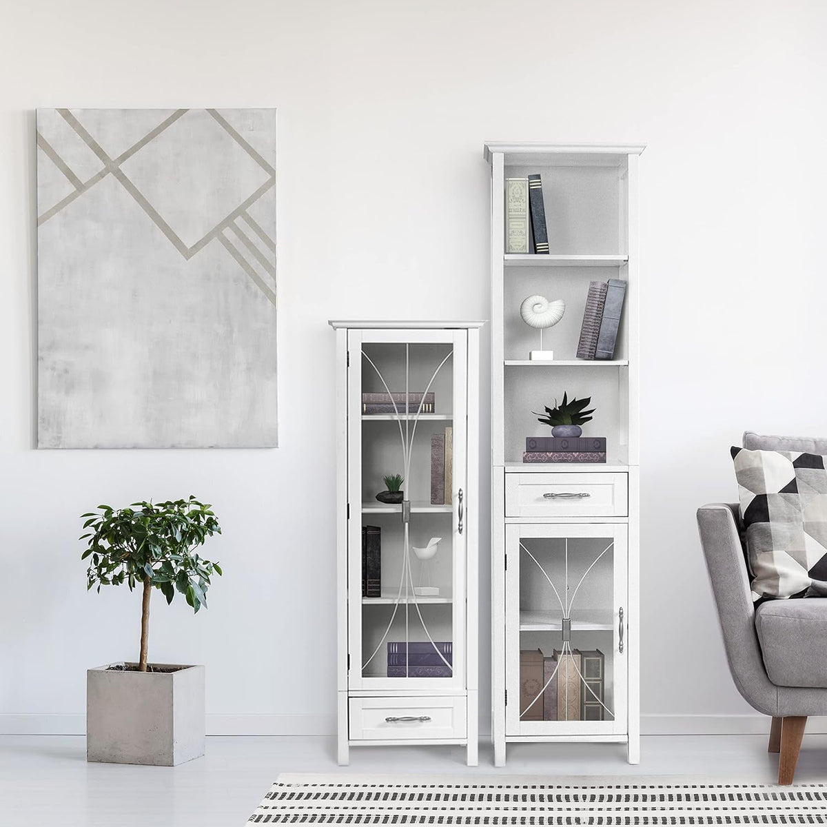 White Linen Cabinet with 1 Drawer and 3 Open Shelves T903819