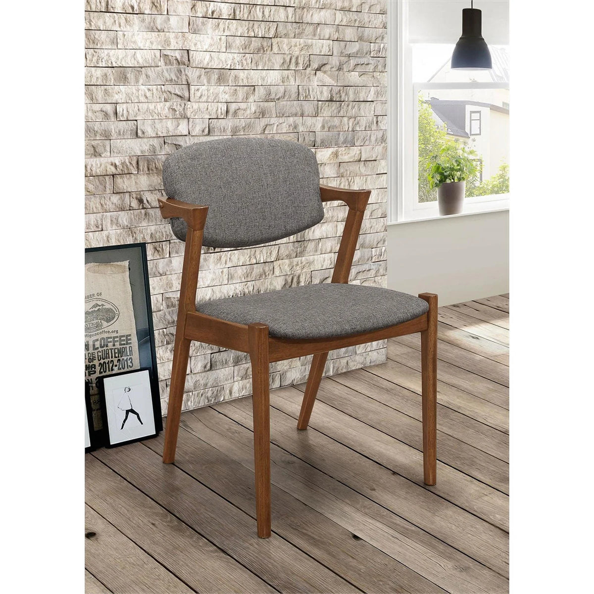 Grey Dark Walnut Dining Side Chairs Set of 2 Q8788