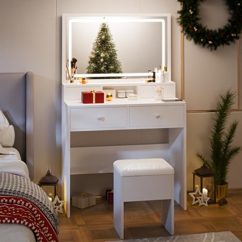 White Makeup Vanity with Lighted Mirror and Charging Station Z55013