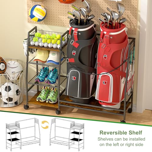 Golf Bag Storage Rack with Wheels, Black Y40571