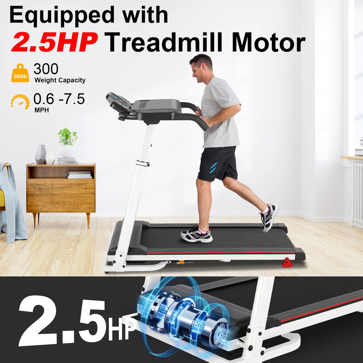 White Folding Treadmill with Removable Tabletop and Incline K96200
