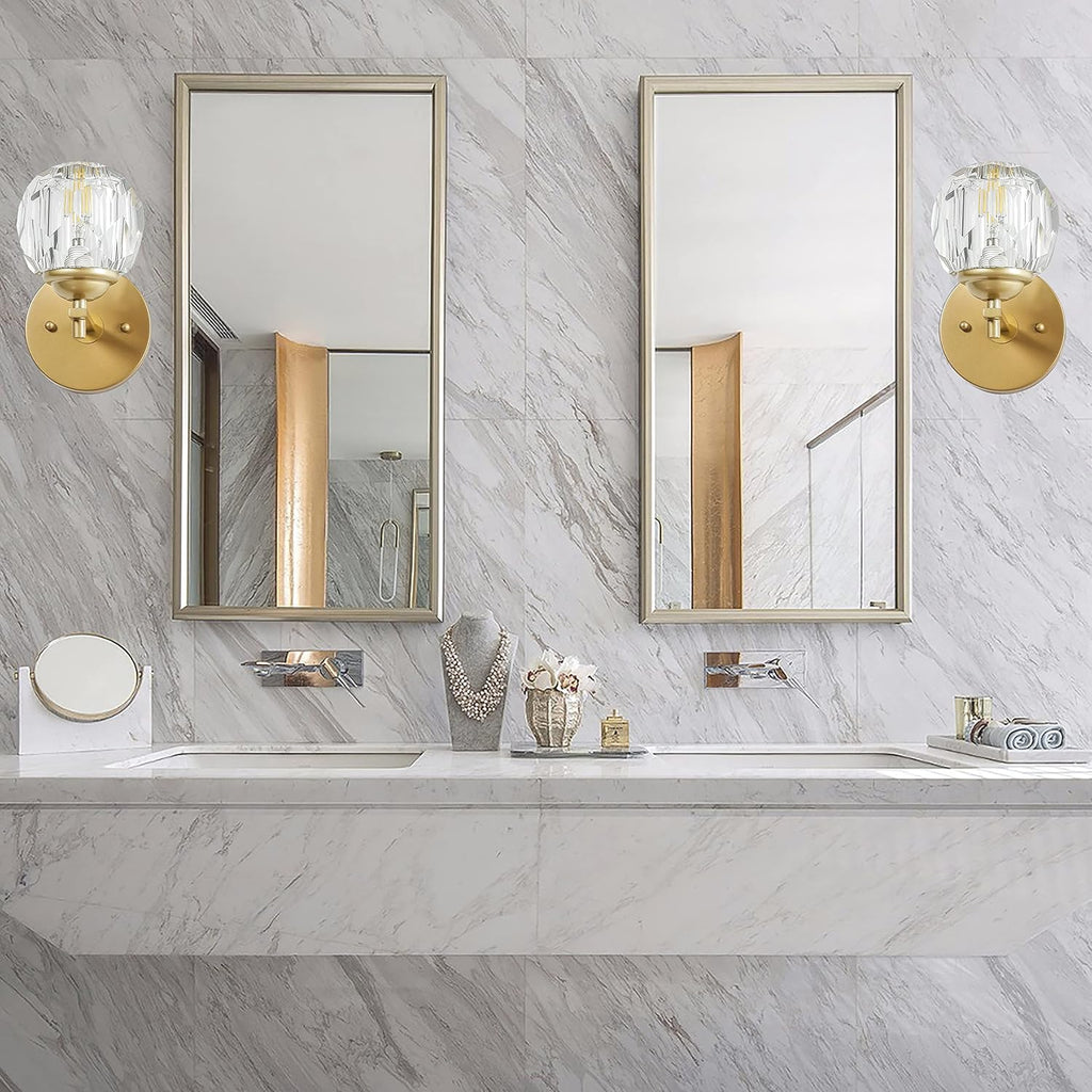Clear Crystal Gold Wall Sconces Set of Two I5609