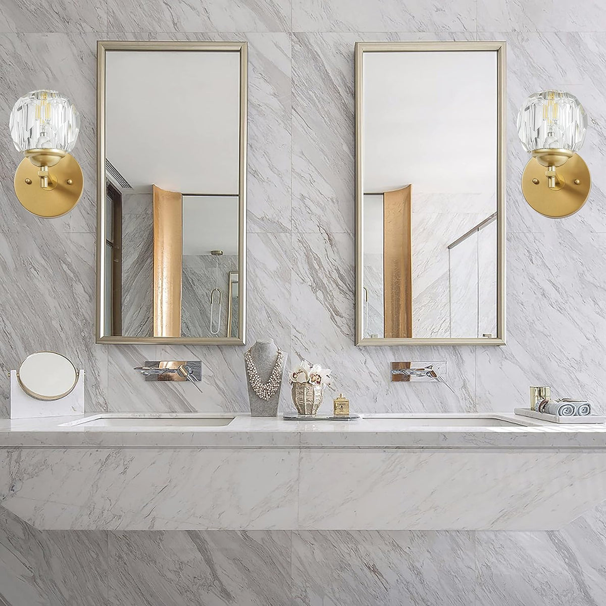 Clear Crystal Gold Wall Sconces Set of Two I5609