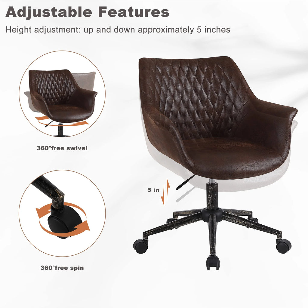 Faux Leather Height Adjustable Desk Chair with Armrest and Wheels L85401