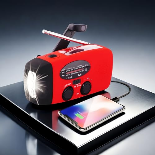 Portable Self-Powered AM/FM/NOAA Weather Radio with Solar & Hand-Crank Charging, LED Flashlight, USB Rechargeable, 2000mAh Power Bank E31274