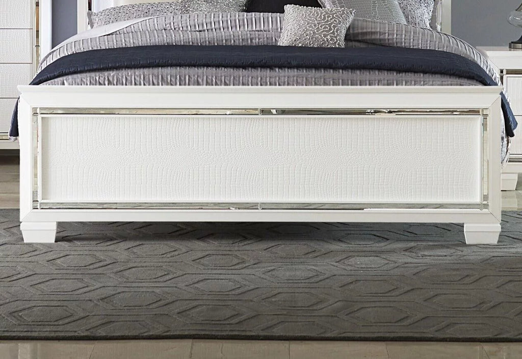 White 4pc Eastern King Bedroom Set with LED Headboard Nightstand Dresser Mirror P144338