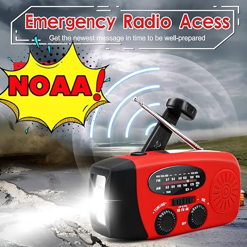 Portable Self-Powered AM/FM/NOAA Weather Radio with Solar & Hand-Crank Charging, LED Flashlight, USB Rechargeable, 2000mAh Power Bank E31274