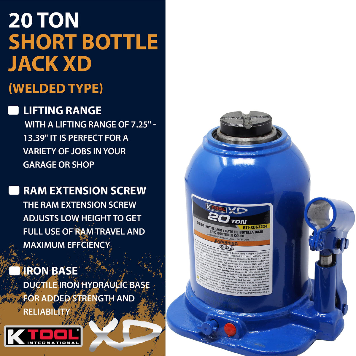 20 Ton Short Hydraulic Bottle Jack H260974