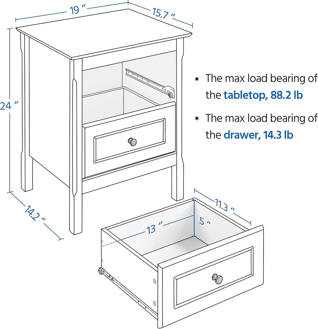 Black Rectangular End Side Table with 2 Drawers S737