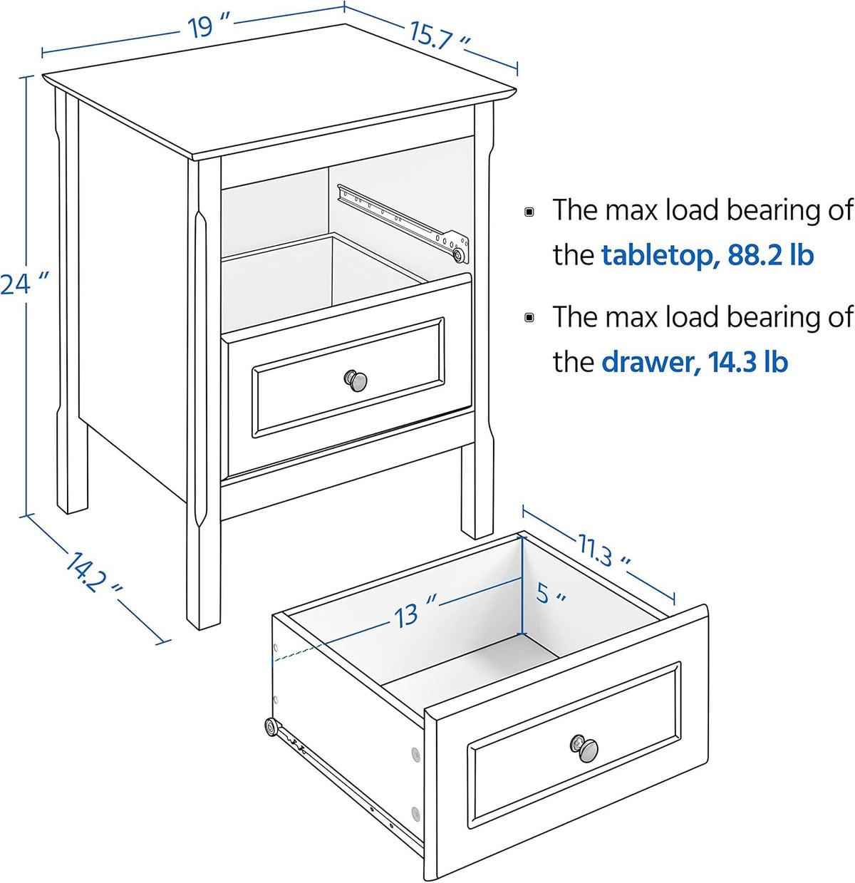 Black Rectangular End Side Table with 2 Drawers S737