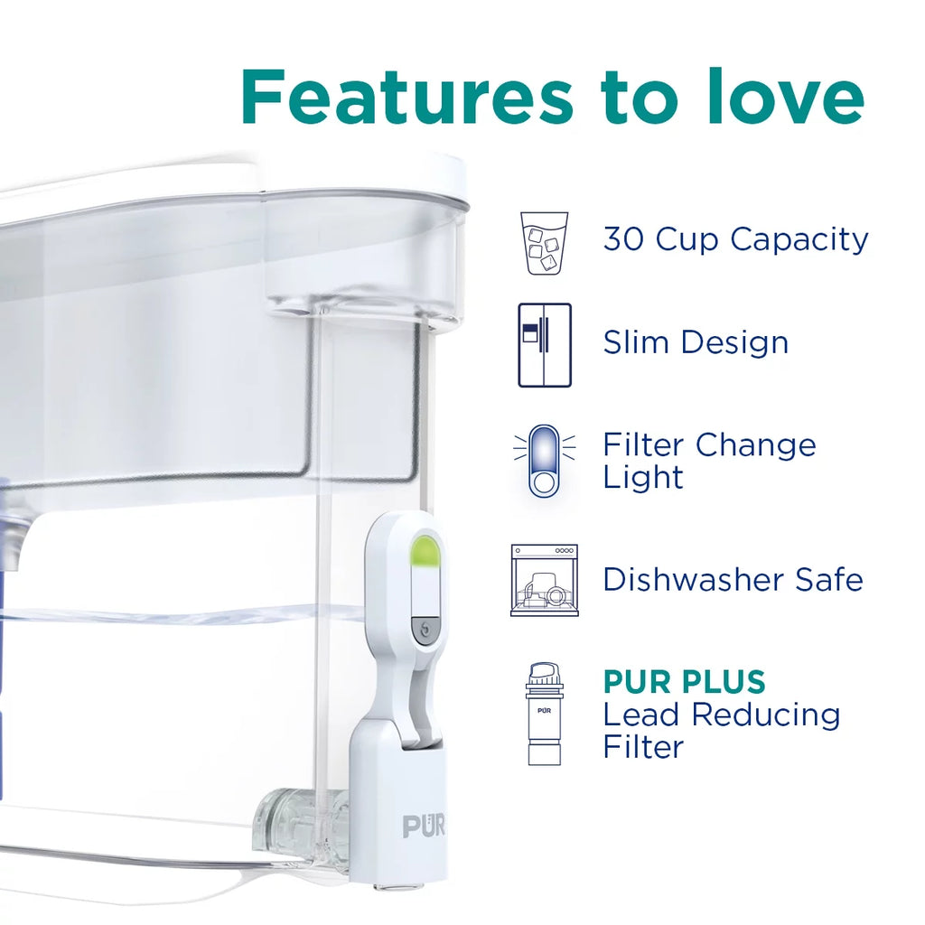 30 Cup Water Filter Dispenser with Filter, Dishwasher Safe, White K850322