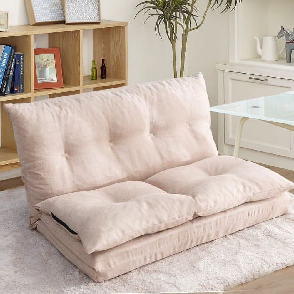 Beige Fabric Folding Chaise Lounge Sofa Floor Couch W45529