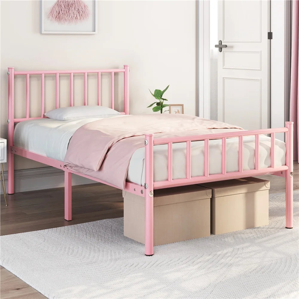 Queen Metal Bed Frame with Spindle Headboard and Footboard J932023