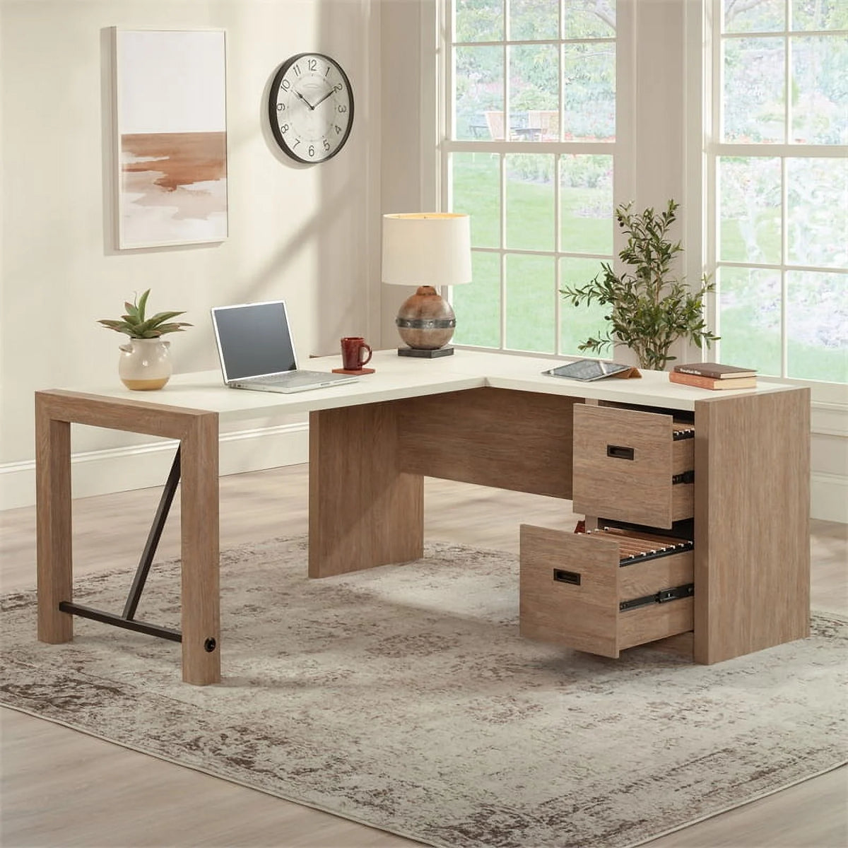 L-Desk in Brushed Oak Finish A521161