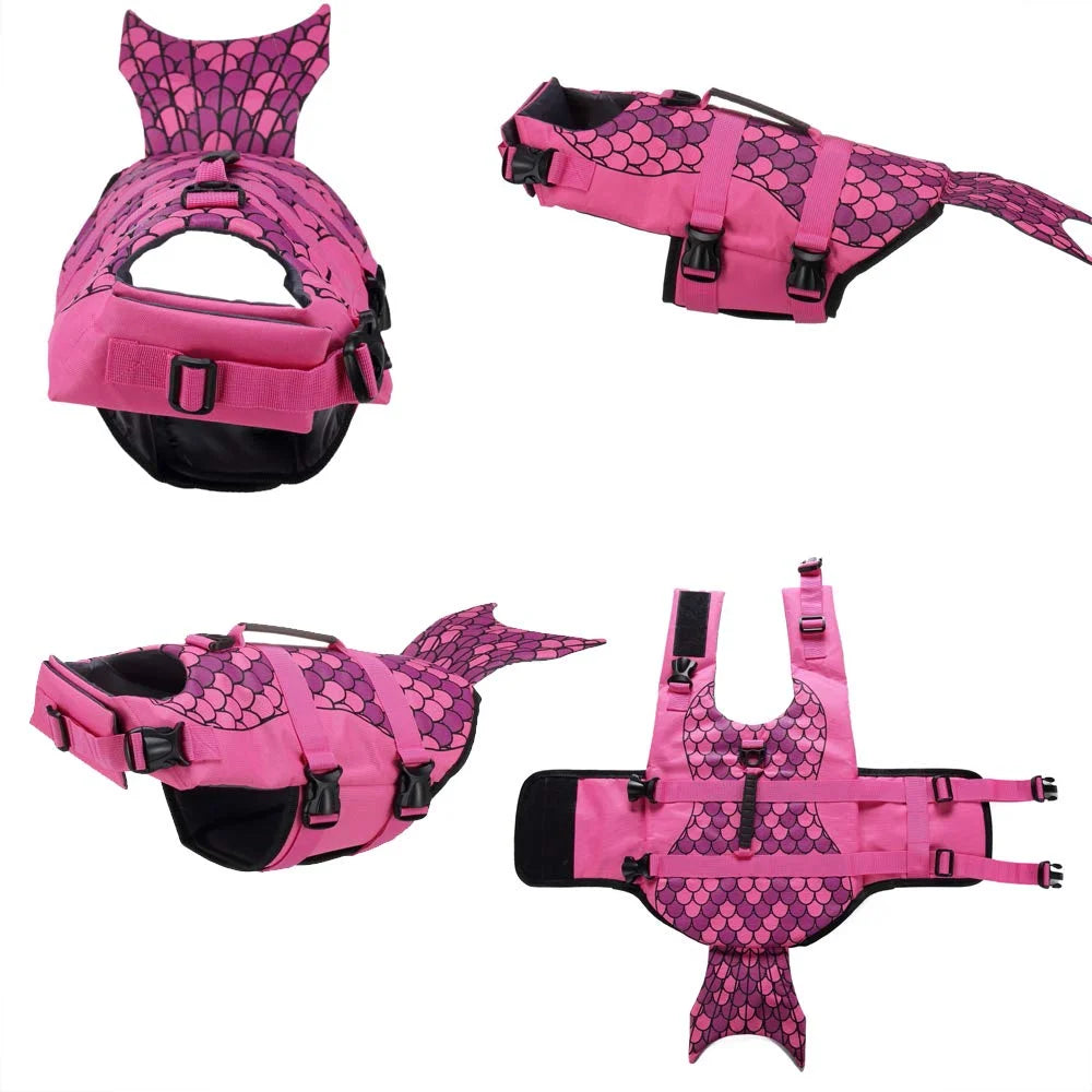 Rose Red Dog Life Jacket with Rescue Handle D1308