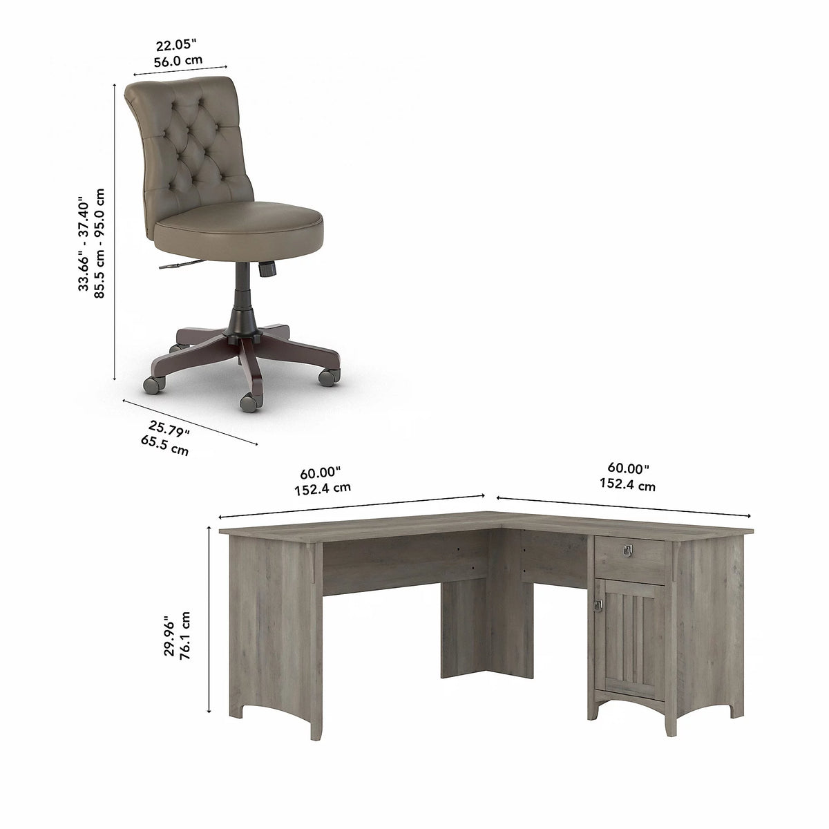 Driftwood Gray L Shaped Desk Set with Office Chair I815415
